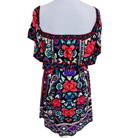 Flying Tomato Boho Floral Off Shoulder Tunic Dress Size M Tassels Mini Coachella - Picture 11 of 11